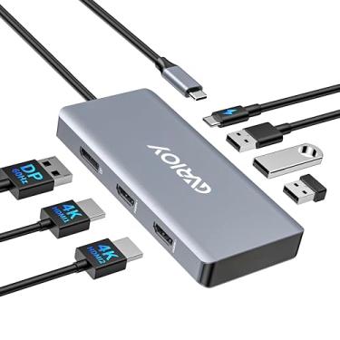 Imagem de Adaptador USB C para HDMI duplo, estação de ancoragem multimonitores, monitor duplo com 2 HDMI, Displayport, 100W PD, 3 portas USB, hub USB C, dongle multiportas compatível com laptops
