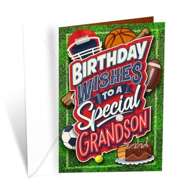 Imagem de Prime Greetings Cartão de aniversário neto, feito nos EUA, ecológico, cartolina grossa com envelope premium 12,7 cm x 19,7 cm, embalado em embalagem protetora