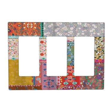 Imagem de Wpshijia Capa de interruptor de luz boho patchwork costura boêmia colorida floral 3 gangues placa de interruptor de luz tripla placa de interruptor de luz gpci capas de tomada decorativas capa de
