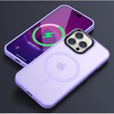 Imagem de Capinha Magnética para iPhone 15 Pro Max Carregamento Por Indução Sem Fio Com Pelicula de Proteçã de Câmera à Prova de Choque, MAG-SAFE (lilas)