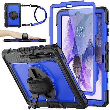 Imagem de SEYMAC stock Capa para Samsung Galaxy Tab S7 FE / S8 Plus 5G 12,4 polegadas com protetor de tela para lápis [alça de mão giratória 360] e suporte, à prova de quedas, azul/preto