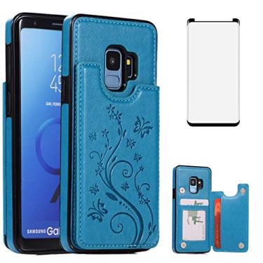 Imagem de Capa de telefone para Samsung Galaxy S9 com protetor de tela de vidro temperado porta-cartões carteira suporte flip borboleta em relevo acessórios de celular de couro Glaxay S 9 Edge 9S GS9 Capas