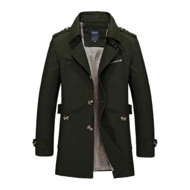 Imagem de Casaco masculino de algodão com gola entalhada fina e abotoamento simples, sobretudo casual para escritório com bolsos(Army green,XXL)