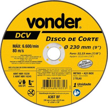 Imagem de Disco de Corte Fino 2,0mm DCV Vonder 9"  - 230mm