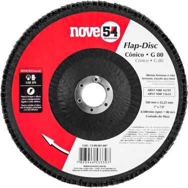 Imagem de Disco de desbaste e acabamento Flap-disc Cônico 7” 180mm - NOVE54 Grão 40