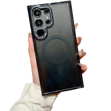 Imagem de Magnético para Samsung Galaxy S24 23 22 FE Plus Ultra A54 A34 A14 A25 A24 A13 A15 A05S Capa transparente com tecnologia de absorção de choque, preta, para Samsung A 24