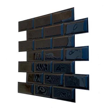 Imagem de Pastilha Adesiva Resinada Tijolinho Preto Rejunte Preto Kit 4 Placas 18.5x18.5x0,2