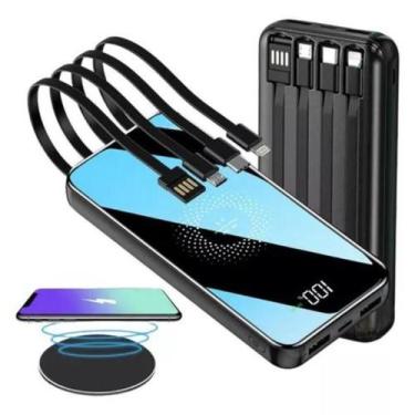 Imagem de Bateria Externa Power Bank 10000mah Com 4 Cabos + Indução Cor Preto
