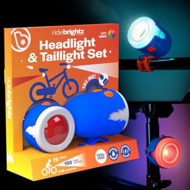 Imagem de Brightz Conjunto de faróis e lanternas traseiras de LED RideBrightz – Luzes de bicicleta recarregáveis dianteiras e traseiras – Acessórios infantis para bicicleta e scooter para meninos e meninas –
