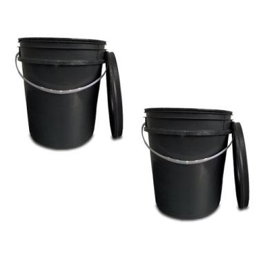 Imagem de 2 Unidades Balde Com Alça e Tampa Capacidade 20 Litros Preto Uso Geral
