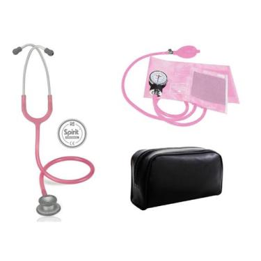 Imagem de Kit Estetoscópio Spirit Pro-Lite Rosa + Esfigmomanômetro Aparelho de P