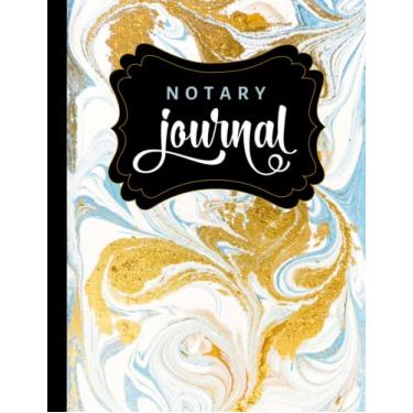 Imagem de Notary Journal: 8.5x11 Large Notarial Logbook/With 200 Numbered Pages - Two Record Logs Per Page / 400 Records/Ledger Book Gift For Signing Agents/Blue White Gold Marble Swirl Art