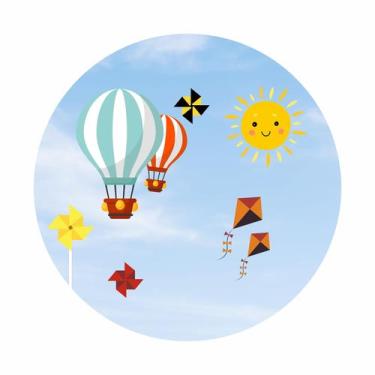 Imagem de Painel de Tecido Sublimado Redondo Balões Solzinho Feliz Pipas e Cata-