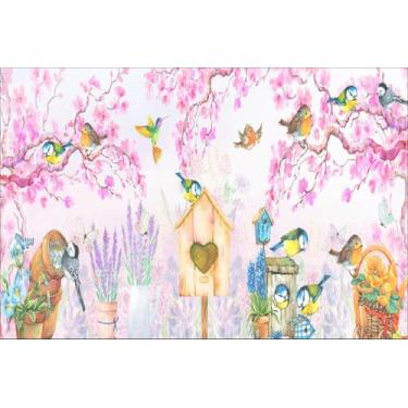 Imagem de Painel de Lona Casa de Passarinhos Flores Aquarelado - Fabrika de Fest