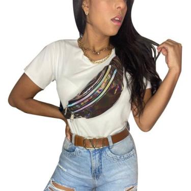 Imagem de Pochete Holográfica Metalizada Neon Moda Feminina Festas, Marrom