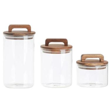 Imagem de Conjunto 3 Potes De Vidro Herméticos Acácia Mantimentos - Member's Mar