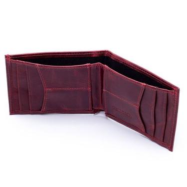 Imagem de Carteira Masculina Slim em Couro Cartões Dinheiro Rucksack 005, Vermel