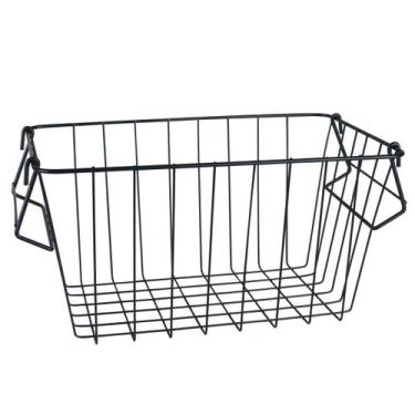 Imagem de Cesto Organizador Aramado Inox com Alça Cozinha Sala Preto - Wincy