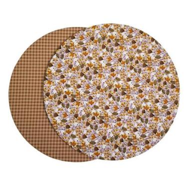 Imagem de Capa de sousplat dupla face avulsa - floral com xadrez marrom - Mesa F