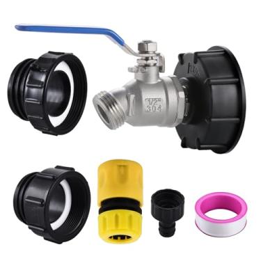 Imagem de SNUTUYA Adaptador de bolsa IBC de 3 tamanhos, acessórios para tanque IBC de 275-330 galões 6,2 cm finos, rosca grossa de 5 cm e 5 cm + torneira/válvula de mangueira de jardim sem chumbo para conector