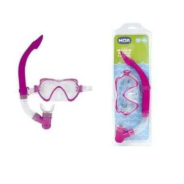 Imagem de Kit Máscara de Mergulho Rosa + 1 Snorkel Juvenil MOR