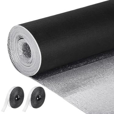 Imagem de Frienda Isolamento de janela de trailer para inverno rolo de isolamento duplo refletivo 40,6 cm x 3,5 m bolha de alumínio preto Rv janela para-sol capa blackout para garagem telhado viagem campista