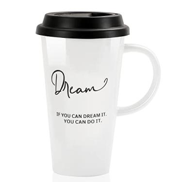 Imagem de Buyajuju Caneca de viagem com alça e tampa de silicone em caixa de presente, porcelana, suporte de copo, caneca de viagem de 473 ml de altura para chá, latte e chocolate quente em movimento, rotulada