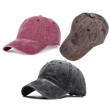 Imagem de Kit 3 Bonés Aba Curvada Jeans Liso Old Desbotado Sarja Dad Hat Boné de