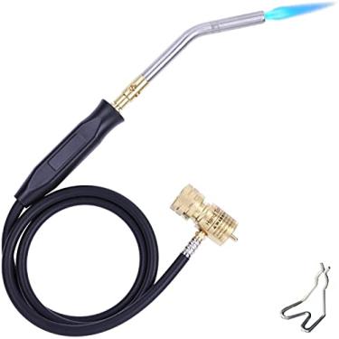 Imagem de Aismrii Mangueira manual de tocha de propano, tocha de gás Mapp, tocha de soldagem, comprimento da mangueira 1,5 m/152 cm, temperatura operacional máxima 1900 ℃/1,982.2 °C-com gancho (estilo básico)
