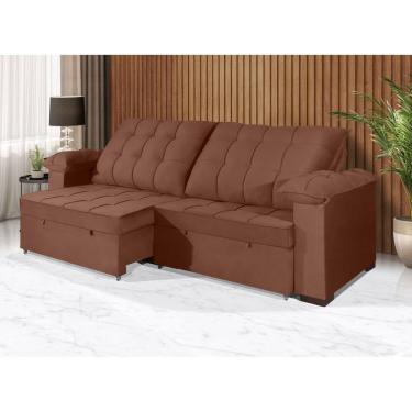 Imagem de Sofá Retrátil e Reclinável 2,90m Canadá ESTILO ESTOFADOS - Sude Veludo cor "Terracota"