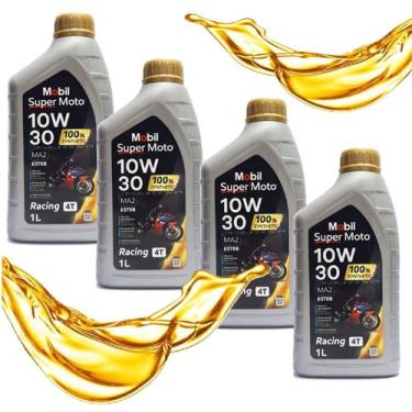Imagem de Kit Óleo Mobil 10w30 Super Moto 100% Synthetic (4 Litros)