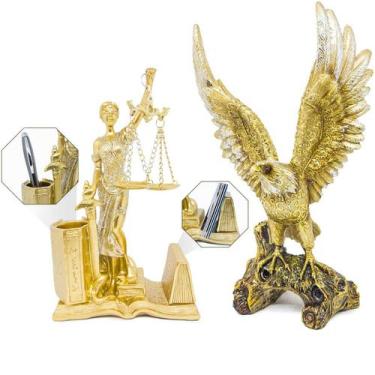 Imagem de Kit Enfeite Escultura Águia Decorativa + Dama Justiça Estátua Decoraçã