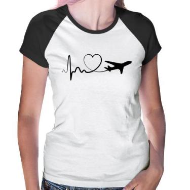 Imagem de Baby Look Raglan Avião Batimentos Cardíacos Coração - Foca na Moda, Br