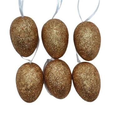 Imagem de Ovinhos de Páscoa Cobre com Glitter para Pendurar - 5,5cm - 6 unidades
