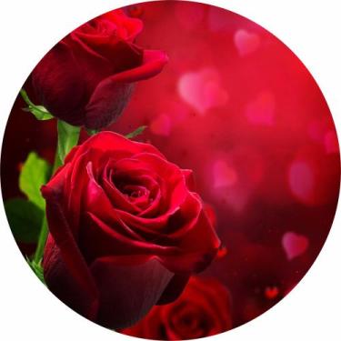 Imagem de Painel de Lona Redondo Rosas Vermelhas Fundo Corações Encantus - Fabri