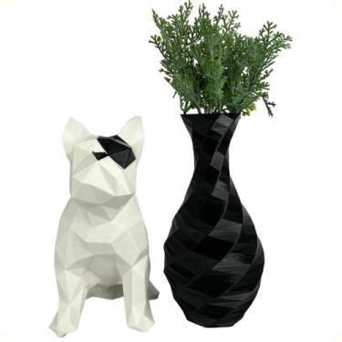 Imagem de Mini Bulldog Enfeite Decorativo Estátua com Vaso Jarro - Sttark, Preto