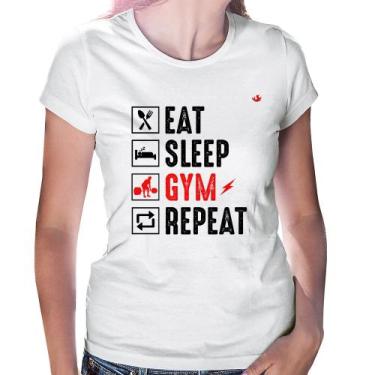 Imagem de Baby Look Eat, Sleep, Gym, Repeat - Foca na Moda, Branco, G