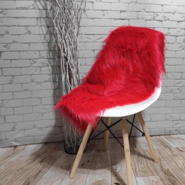 Imagem de Peseira  Xale Para Sofá em Pelúcia Pelo Alto Vermelha Decoração 1,60x5