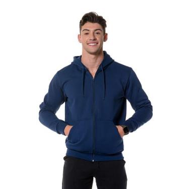 Imagem de Moletom Azul Marinho Canguru Masculino Com Zíper e Capuz - Chiella, Az