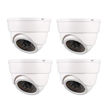 Imagem de uxcell Câmera de segurança falsa CCTV com luz de advertência LED vermelha piscante para casa, exterior, interior, branco, 4 peças