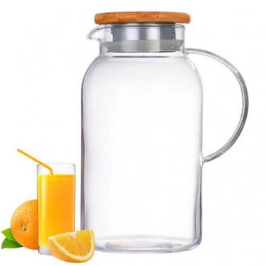 Imagem de Jarra De Suco Água Em Vidro Resistente Com Tampa Bambu 1,8 L