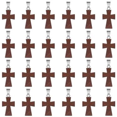 Imagem de MseaRust 30 peças/60 peças pequenos pingentes de cruz de madeira para artesanato Cruz de Madera bolso de palma cruzes pingente a granel faça você mesmo colar de rosário chaveiro bíblico (30 peças -1