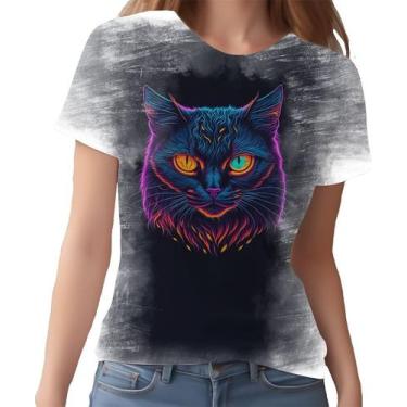 Imagem de Camiseta Camisa Estampada T-shirt Face Gato Neon Felino 2 - Enjoy Shop