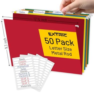 Imagem de Pastas de arquivo suspensas pacote com 50 – Pastas de arquivo suspensas reforçadas, tamanho carta, 1/5 de corte pesado, 180 g/m², pastas suspensas coloridas sortidas – Pastas de arquivo para armário