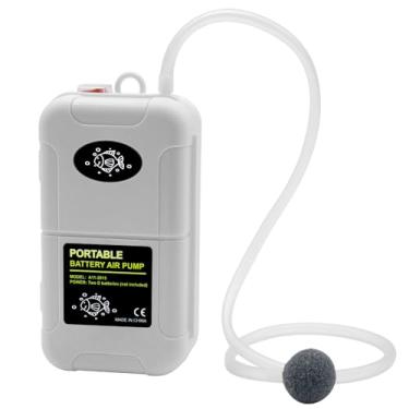 Imagem de MAKERELE Mini bomba de ar portátil para aquário para tanques de peixes de 15 litros, bomba aeradora com suporte, tubulação de linha aérea, controle de pedra de ar, acessórios para válvula de retenção