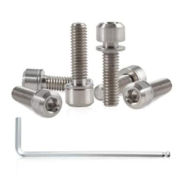 Imagem de SPEEDWOX Conjunto de 6 parafusos de haste de bicicleta com arruelas, liga de titânio, parafusos cônicos hexagonais Allen para peças de haste de bicicleta de estrada, M5 x 18 mm Titânio normal