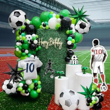 Imagem de Soccer Balloon garland arch Kit 113 PCS Green Black White with mylar Star balloons for Boy 2nd down football baby shower birthday party 2024 sports theme decorations