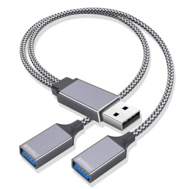 Imagem de Vrllinking Adaptador divisor USB, USB macho para cabo USB duplo fêmea, carregador de dados, extensor de porta USB dupla, extensão do cabo de alimentação do hub divisor Y (não funciona com CarPlay)