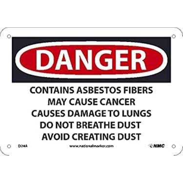 Imagem de NMC D24A Sinal de Perigo Marcador Nacional - Contém fibras de amianto que podem causar câncer causam danos aos pulmões, não respire poeira, evite criar poeira, 18 cm x 25 cm, alumínio 040