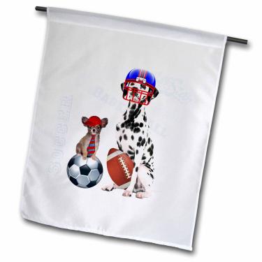 Imagem de 3dRose fl_127603_1 Dálmata com futebol e capacete e um Papillon em um chapéu de beisebol bandeira de jardim, 30,5 x 45,7 cm